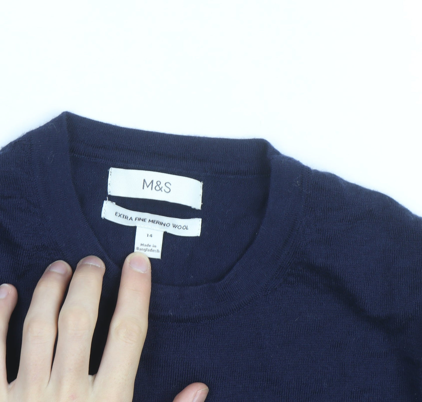 Marks and Spencer Women’s Blue Merino Wool Crew Neck Jumper Size 14
