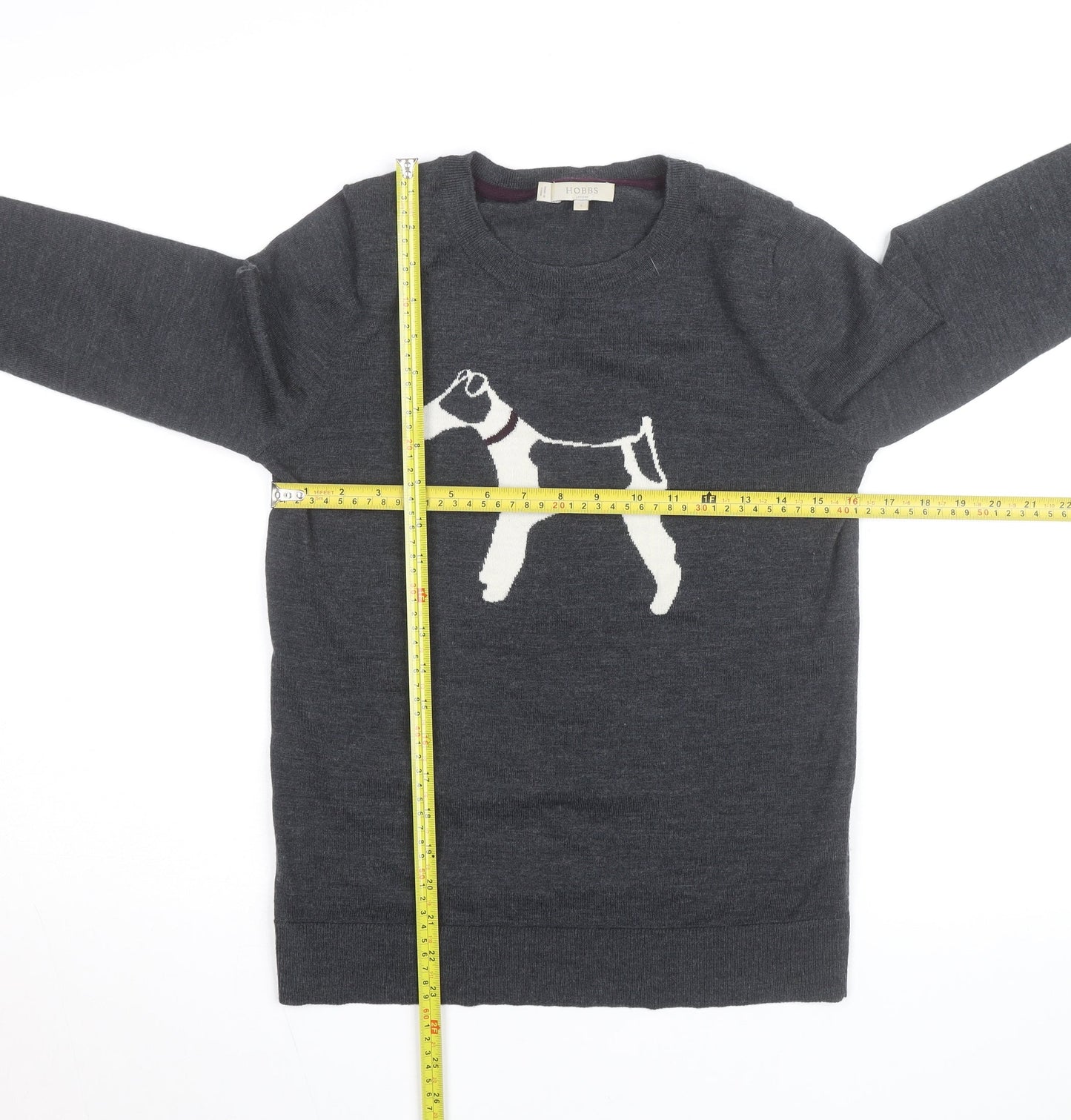Hobbs Grey Wool Dog Motif Crew Neck Men's Pullover Jumper Size S