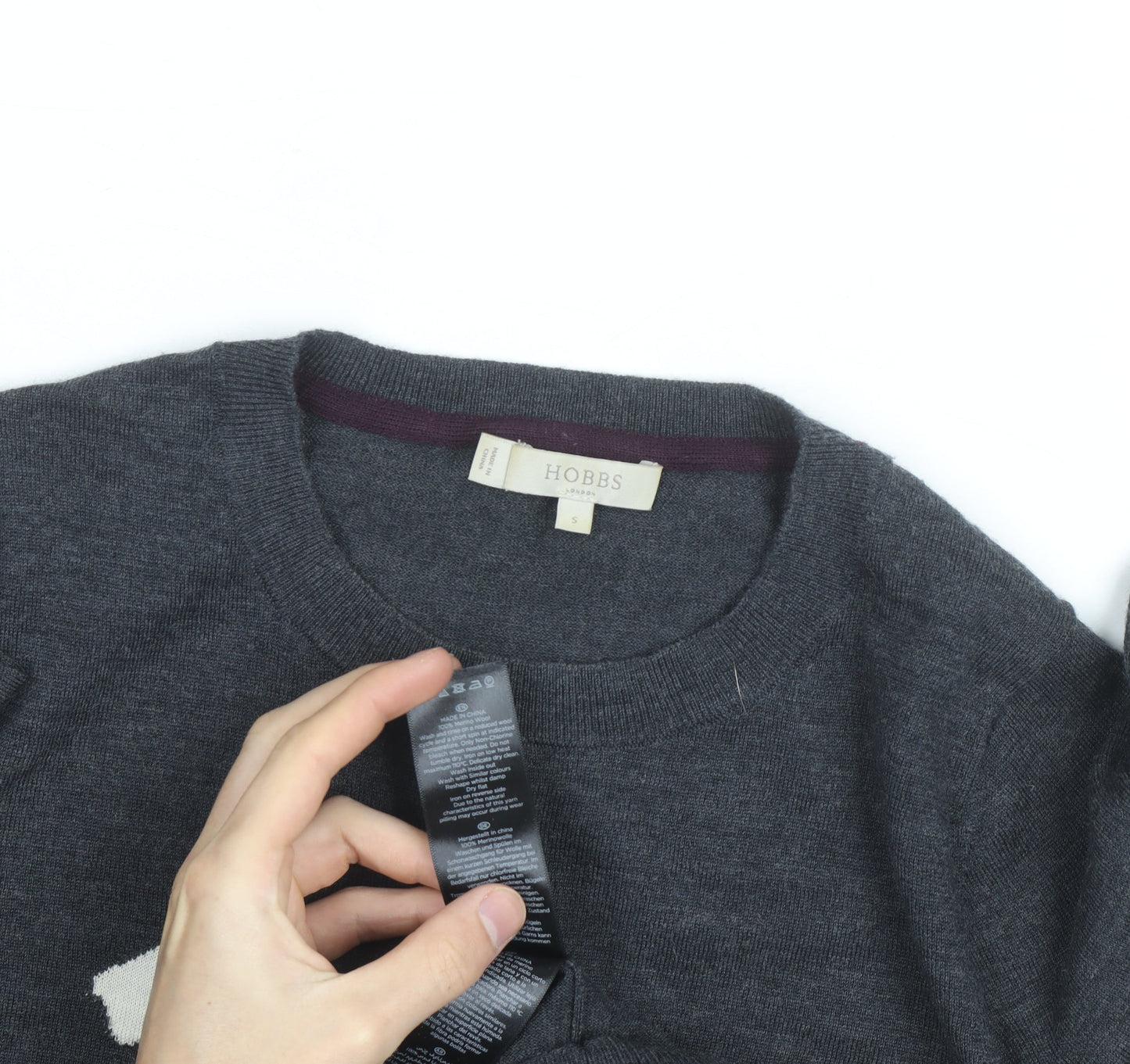 Hobbs Grey Wool Dog Motif Crew Neck Men's Pullover Jumper Size S