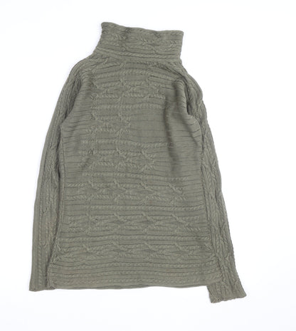 Peruvian Connection Women's Green Roll Neck Cable-Knit Cotton Jumper Size S
