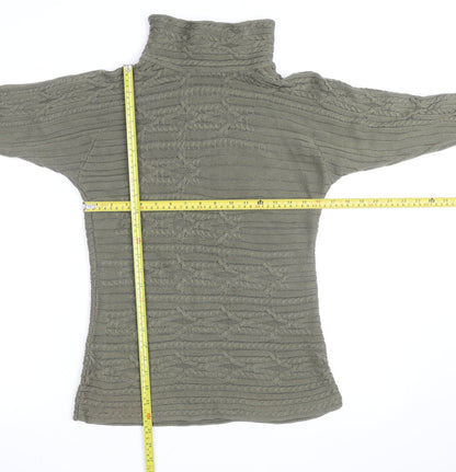 Peruvian Connection Women's Green Roll Neck Cable-Knit Cotton Jumper Size S