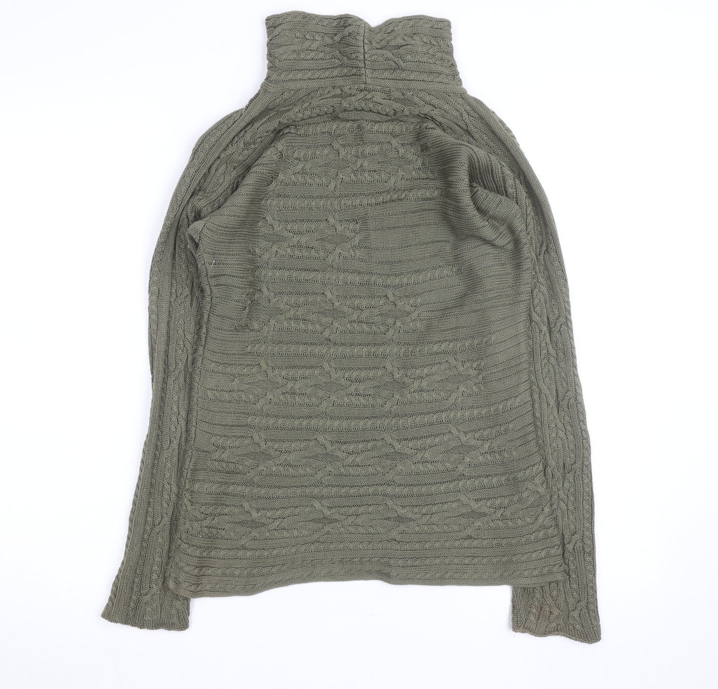 Peruvian Connection Women's Green Roll Neck Cable-Knit Cotton Jumper Size S