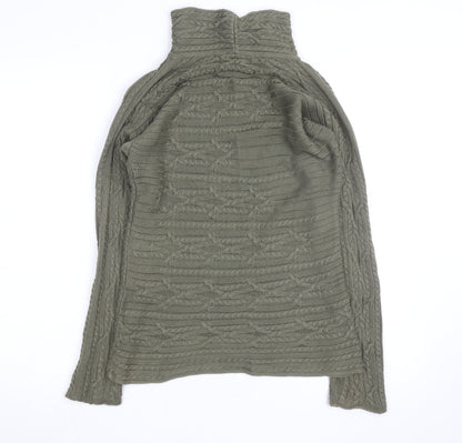 Peruvian Connection Women's Green Roll Neck Cable-Knit Cotton Jumper Size S