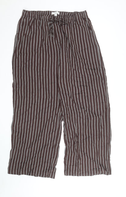 Marks and Spencer Women Brown Striped Viscose Wide-Leg Trousers Size 16