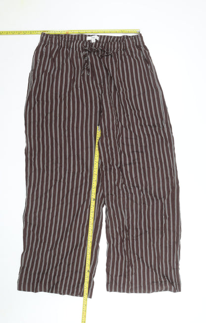 Marks and Spencer Women Brown Striped Viscose Wide-Leg Trousers Size 16