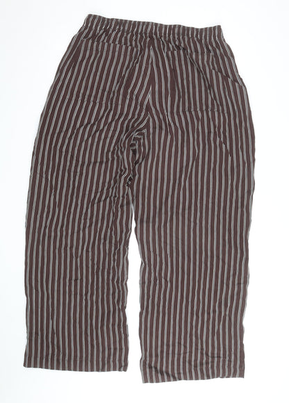 Marks and Spencer Women Brown Striped Viscose Wide-Leg Trousers Size 16