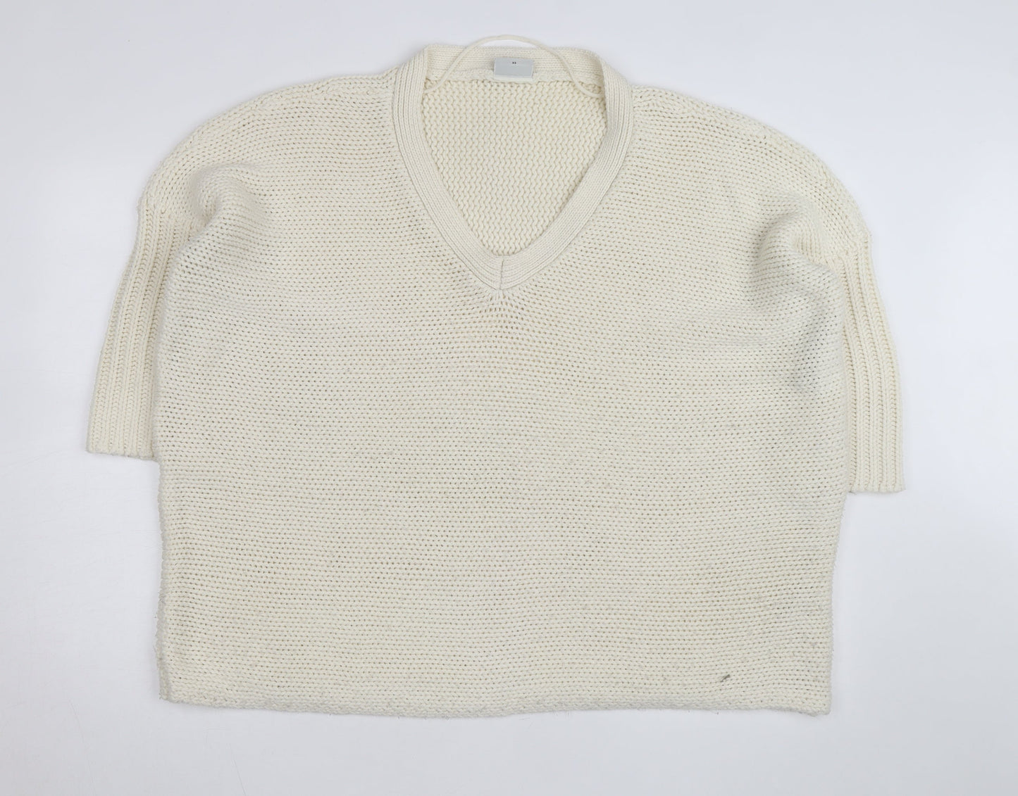 Noisy May Women Ivory Chunky Knit V-Neck Pullover Jumper XS
