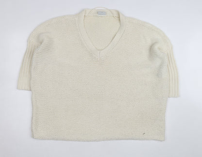 Noisy May Women Ivory Chunky Knit V-Neck Pullover Jumper XS