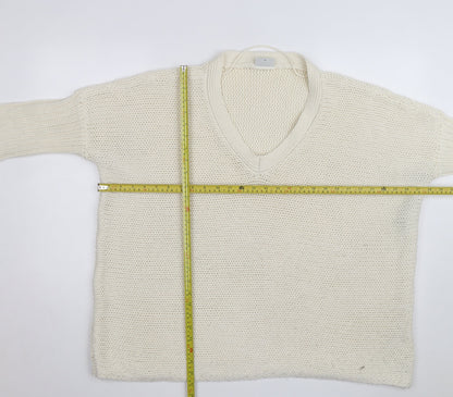 Noisy May Women Ivory Chunky Knit V-Neck Pullover Jumper XS