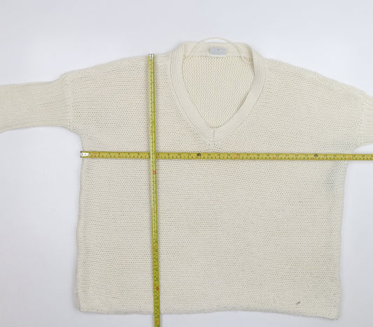 Noisy May Women Ivory Chunky Knit V-Neck Pullover Jumper XS