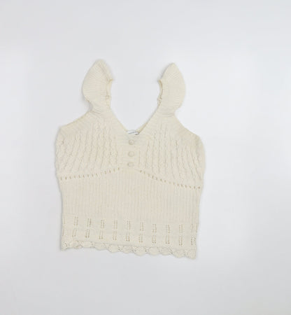 Warehouse Women’s Ivory Cropped Knit Tank Top Size 12 Cotton Blend