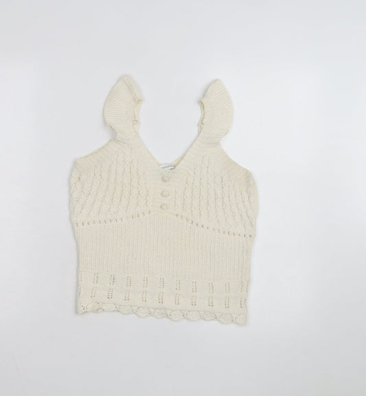 Warehouse Women’s Ivory Cropped Knit Tank Top Size 12 Cotton Blend