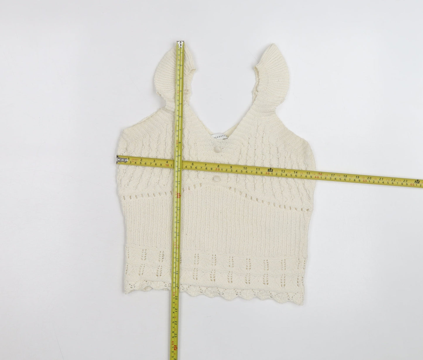 Warehouse Women’s Ivory Cropped Knit Tank Top Size 12 Cotton Blend