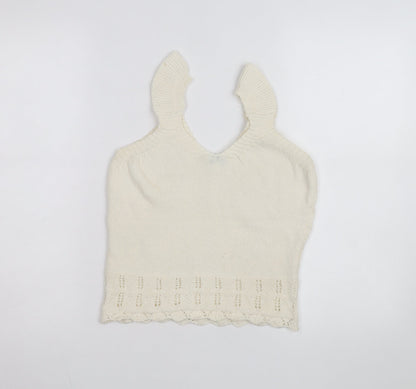Warehouse Women’s Ivory Cropped Knit Tank Top Size 12 Cotton Blend