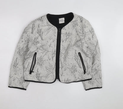 EDC Women's Grey Floral Bomber Jacket Size L Zip Front Casual