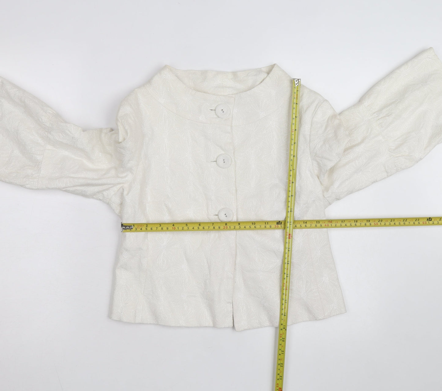 INES Women's White Size 12 Floral Textured Short Jacket