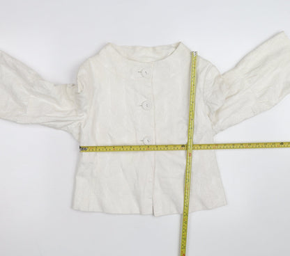INES Women's White Size 12 Floral Textured Short Jacket
