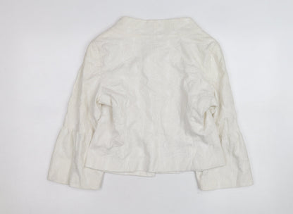 INES Women's White Size 12 Floral Textured Short Jacket