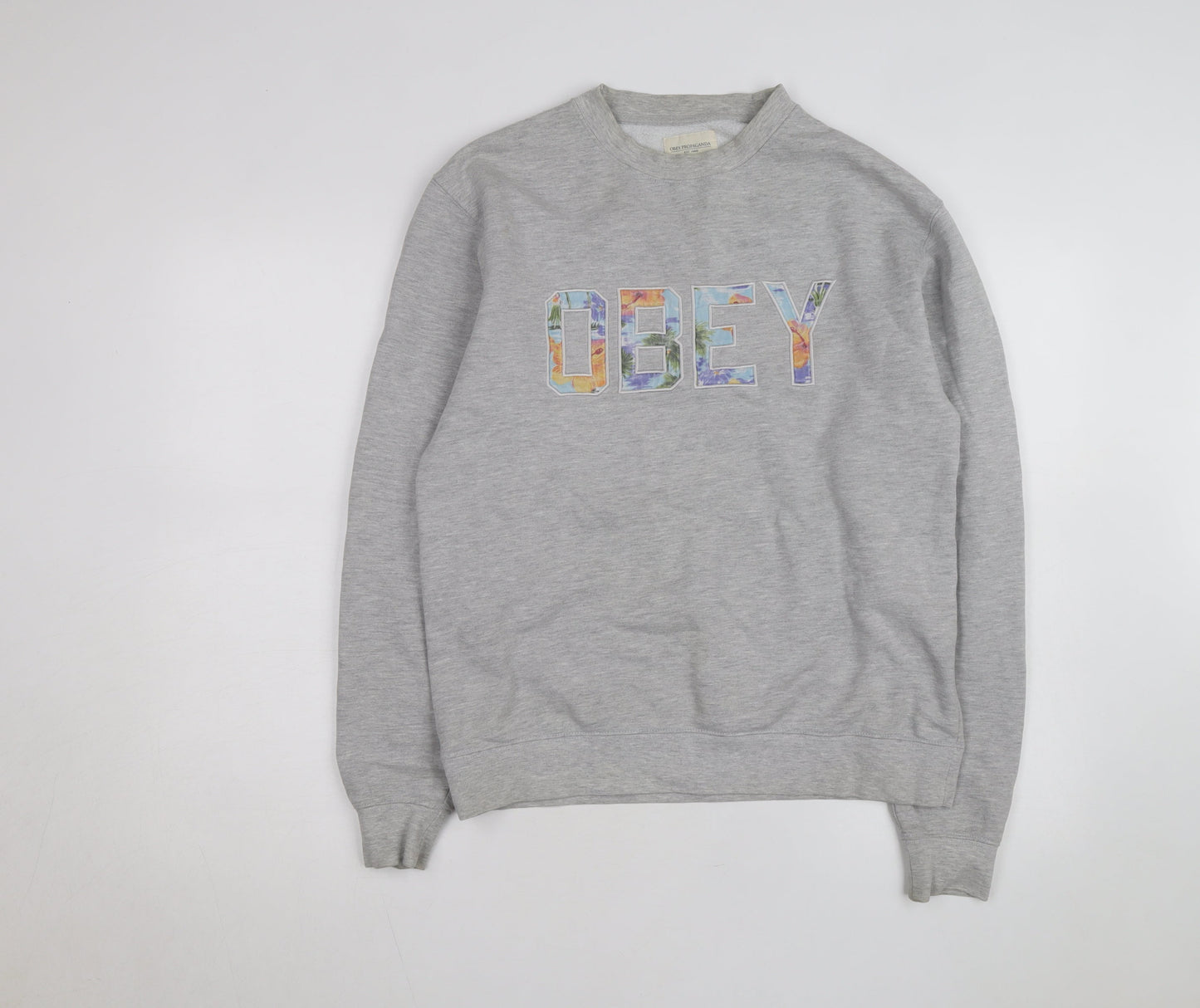 Obey Men's Grey Crew Neck Graphic Print Sweatshirt Size S