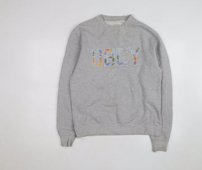 Obey Men's Grey Crew Neck Graphic Print Sweatshirt Size S