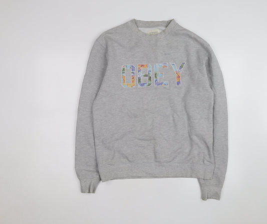 Obey Men's Grey Crew Neck Graphic Print Sweatshirt Size S