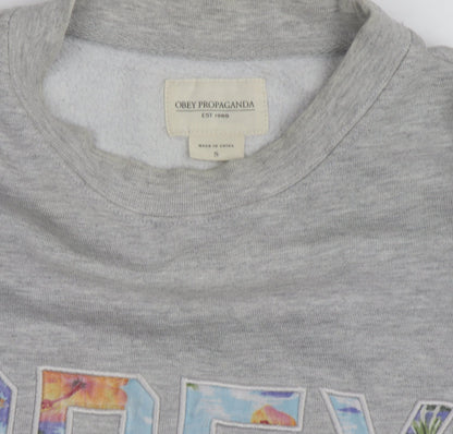 Obey Men's Grey Crew Neck Graphic Print Sweatshirt Size S