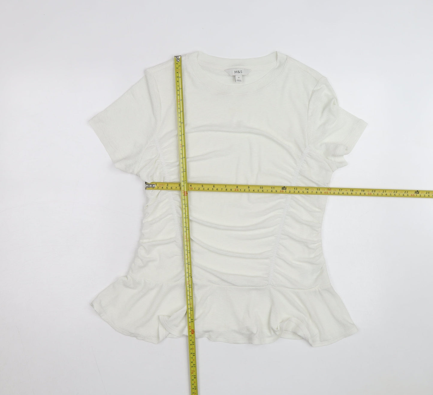 Marks and Spencer Women’s Ivory Short Sleeve Ruffle T-Shirt Size 18