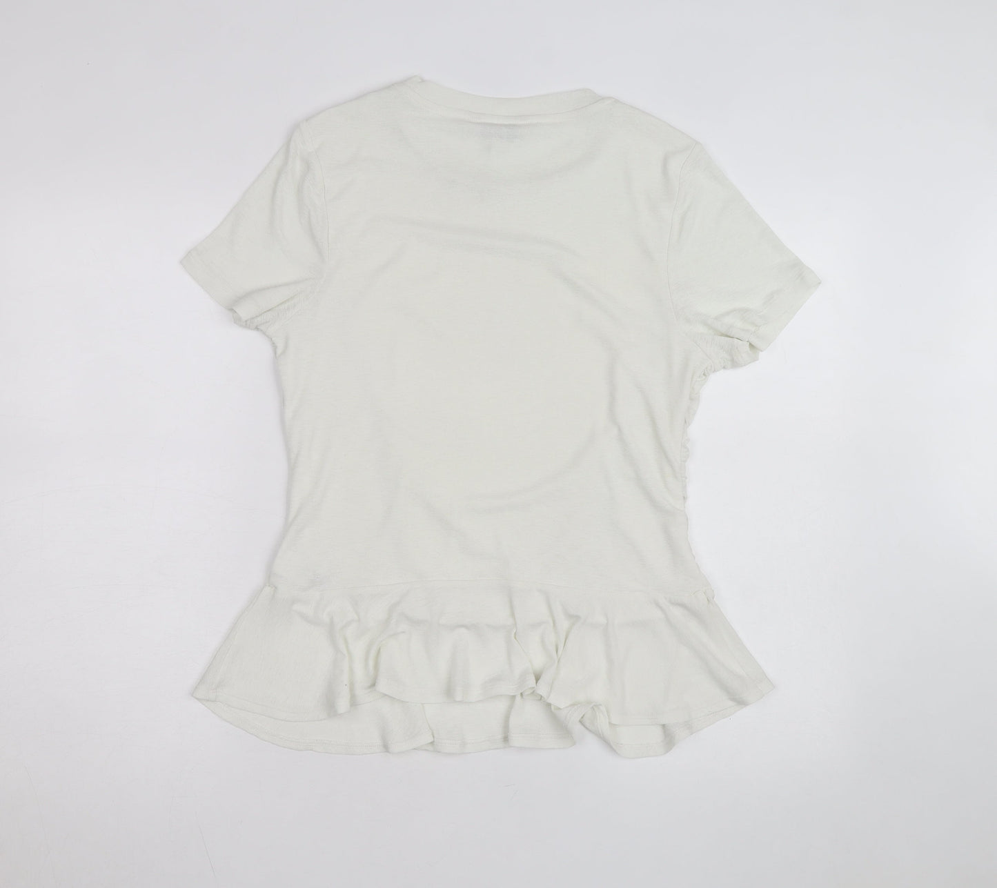 Marks and Spencer Women’s Ivory Short Sleeve Ruffle T-Shirt Size 18