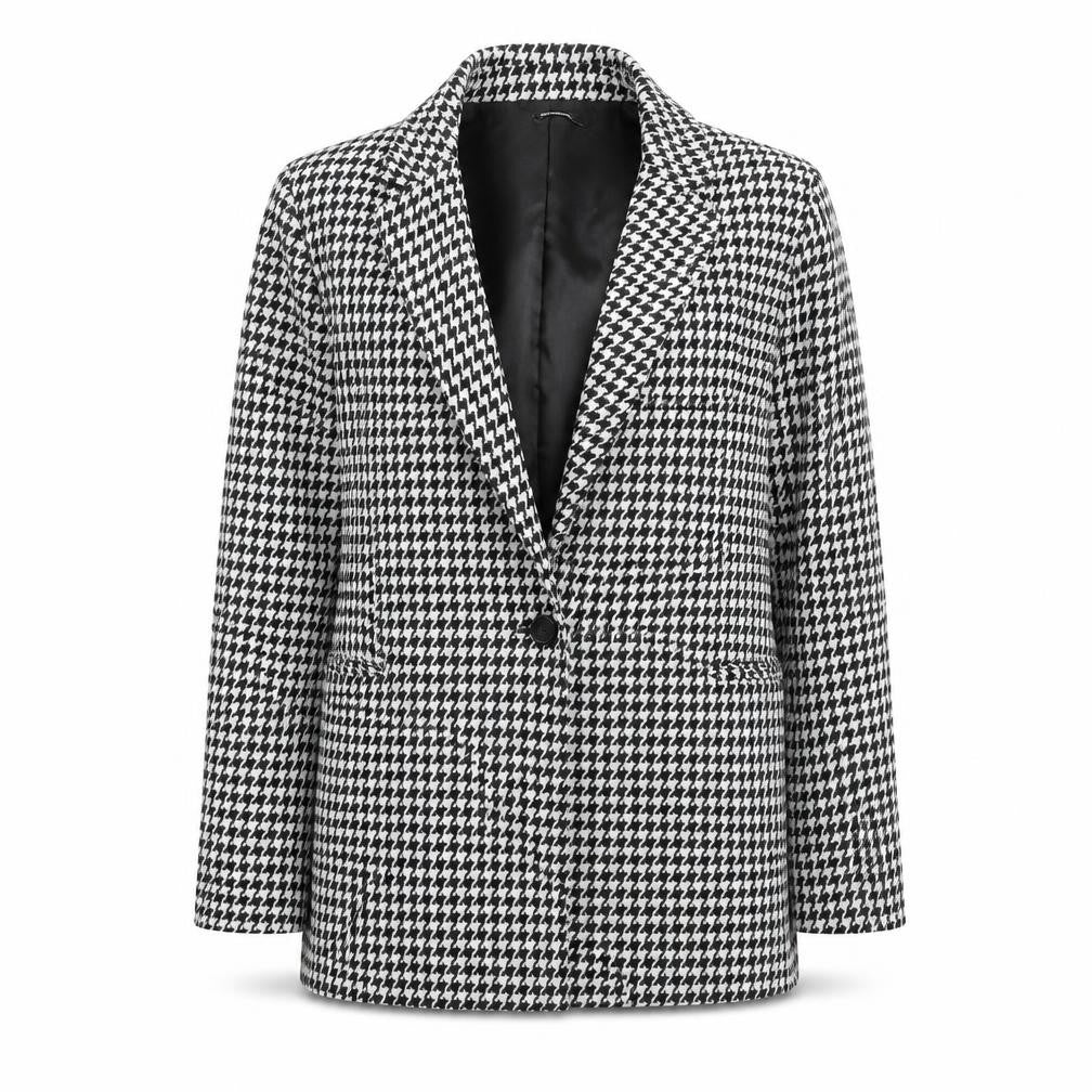 Stradivarius Women's Black Houndstooth Blazer Size 8 Classic Style