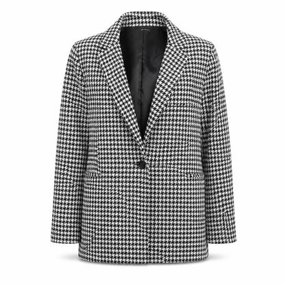 Stradivarius Women's Black Houndstooth Blazer Size 8 Classic Style