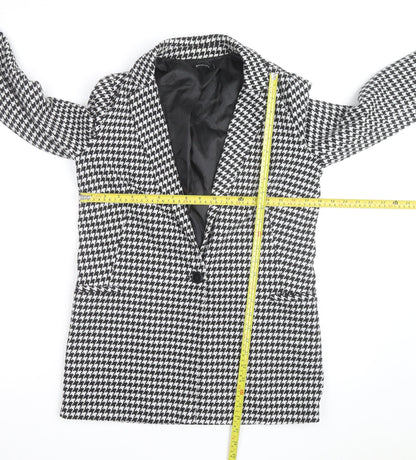 Stradivarius Women's Black Houndstooth Blazer Size 8 Classic Style