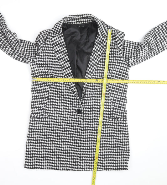 Stradivarius Women's Black Houndstooth Blazer Size 8 Classic Style