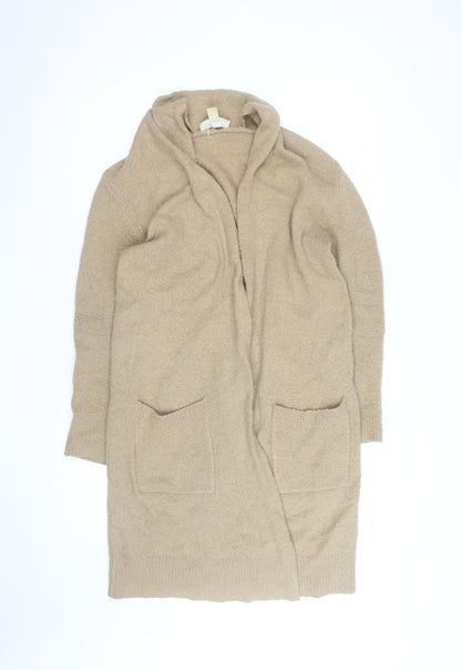 Michael Kors Women Beige Long Cardigan Small Open Knit Wool Blend