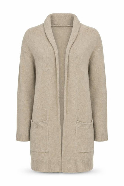 Michael Kors Women Beige Long Cardigan Small Open Knit Wool Blend