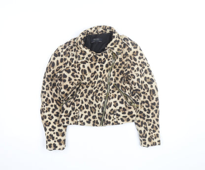 Zara Basic Women’s Brown Leopard Print Wool Biker Jacket Size 8