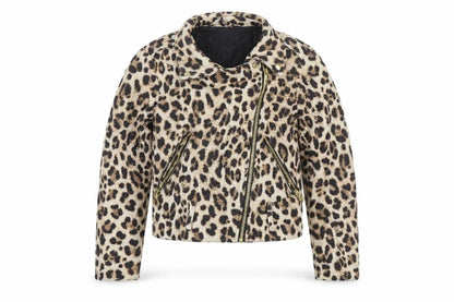 Zara Basic Women’s Brown Leopard Print Wool Biker Jacket Size 8