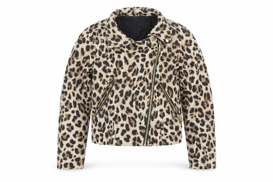 Zara Basic Women’s Brown Leopard Print Wool Biker Jacket Size 8