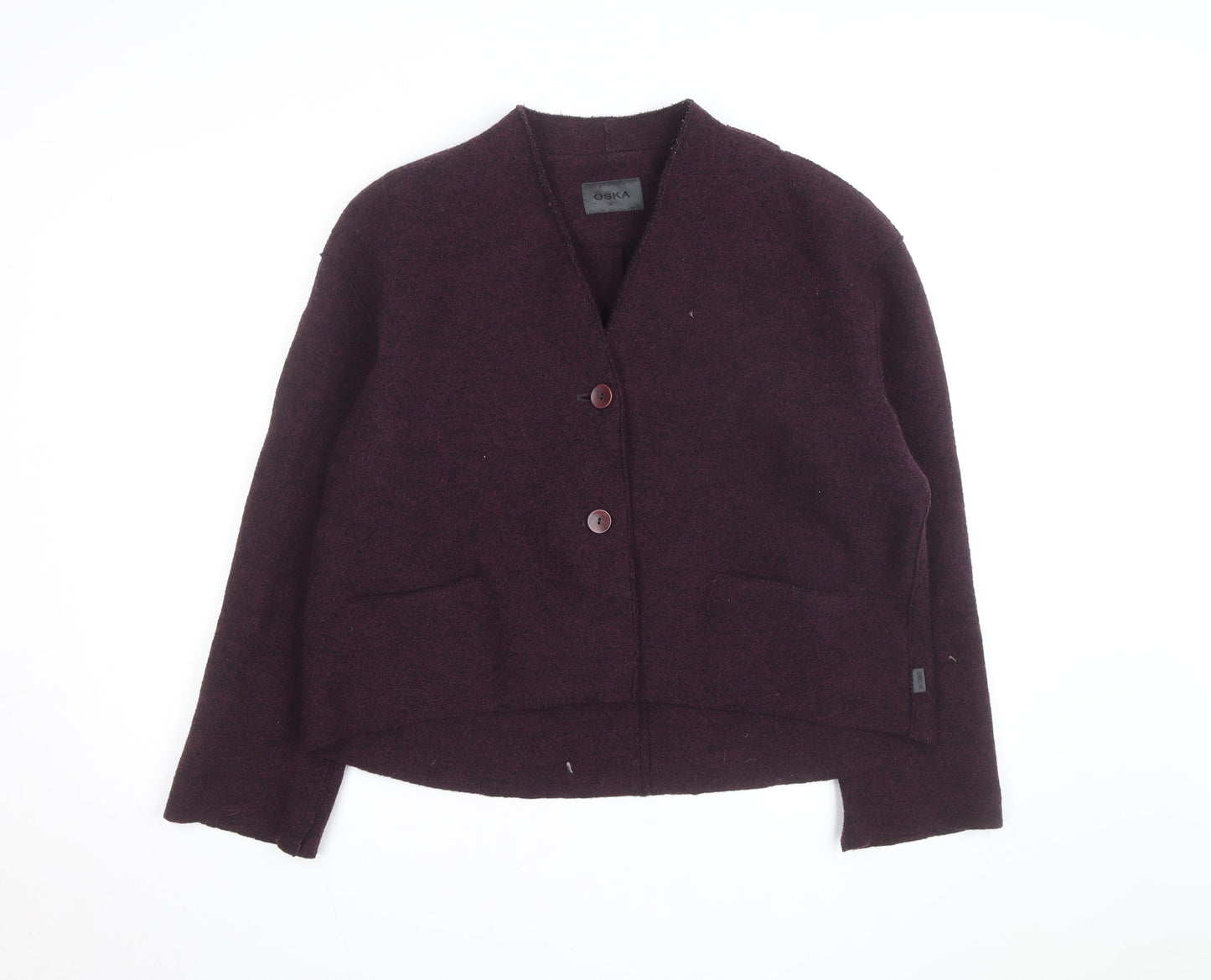 OSKA Women's Purple Wool V-Neck Button Cardigan L