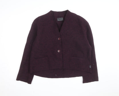 OSKA Women's Purple Wool V-Neck Button Cardigan L