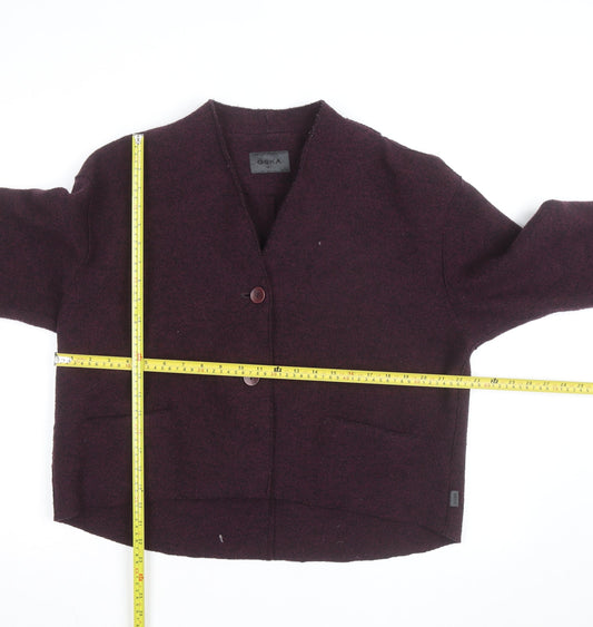OSKA Women's Purple Wool V-Neck Button Cardigan L