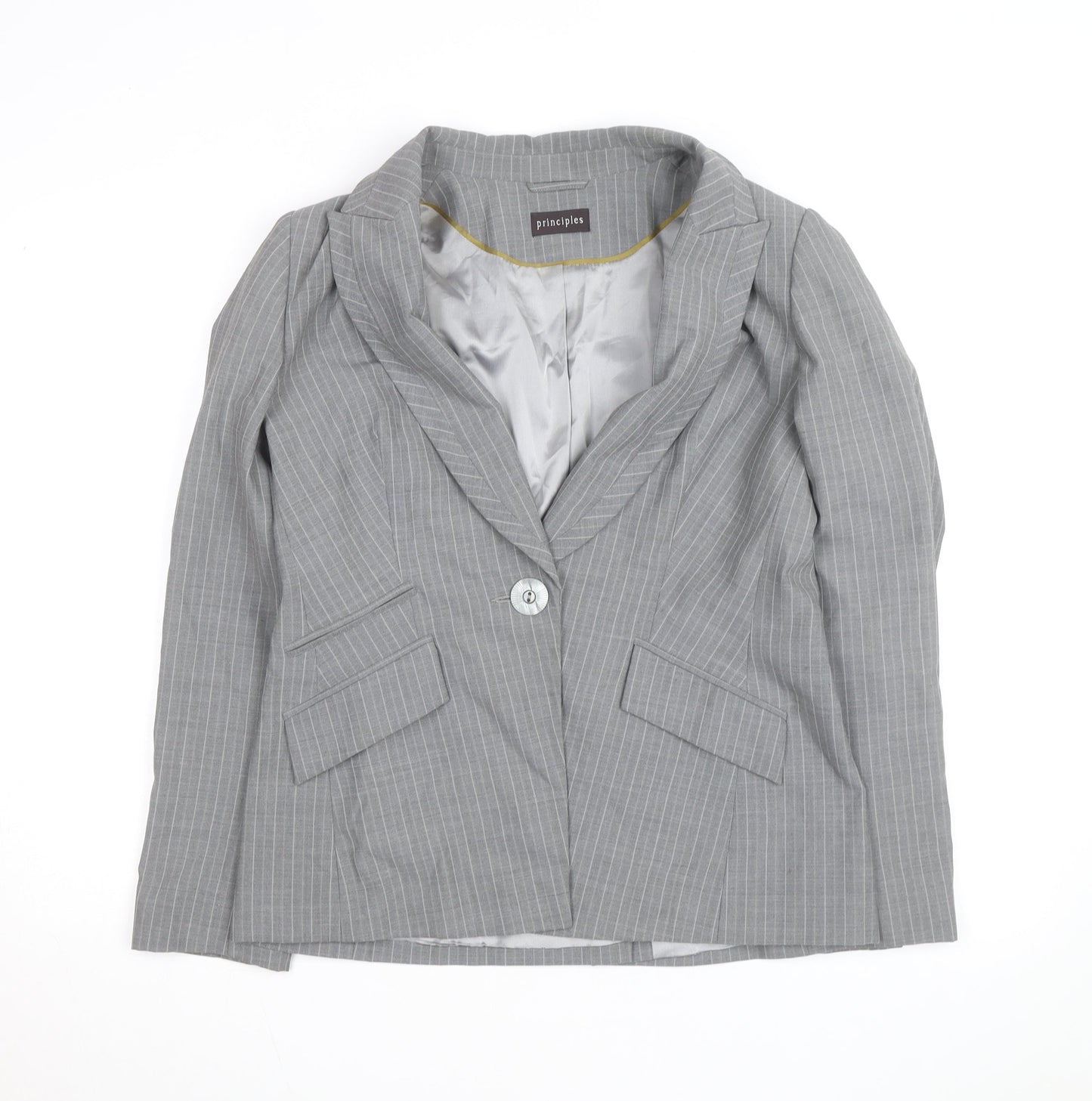 Principles Women's Grey Pinstripe Single-Breasted Blazer Size 14