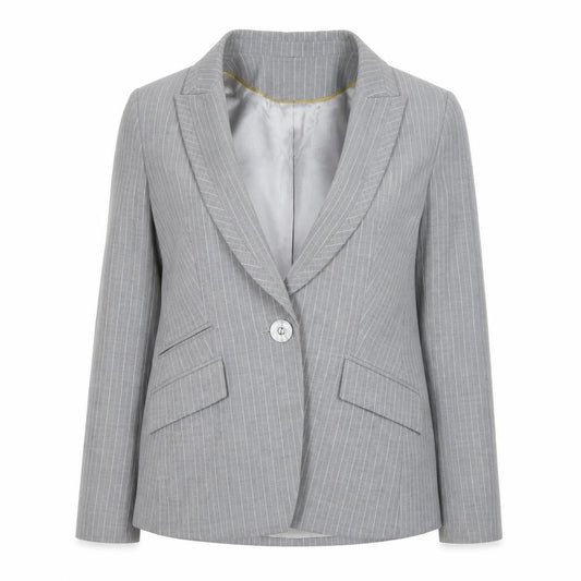Principles Women's Grey Pinstripe Single-Breasted Blazer Size 14