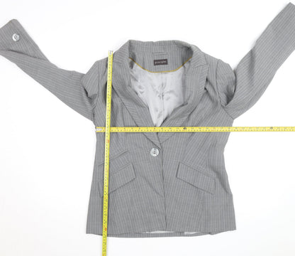 Principles Women's Grey Pinstripe Single-Breasted Blazer Size 14