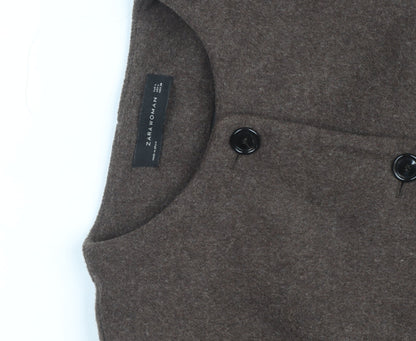 Zara Woman Brown Wool Mid-Length Coat Women’s L Classic Style