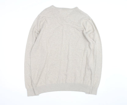 Tommy Hilfiger Men Beige XL V-Neck Cotton Silk Cashmere Jumper