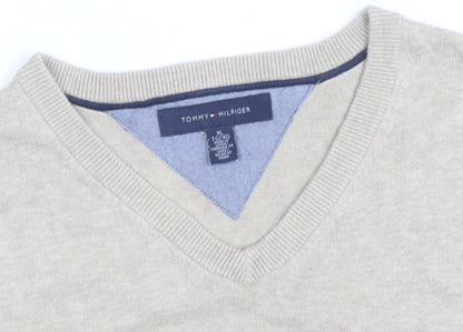 Tommy Hilfiger Men Beige XL V-Neck Cotton Silk Cashmere Jumper