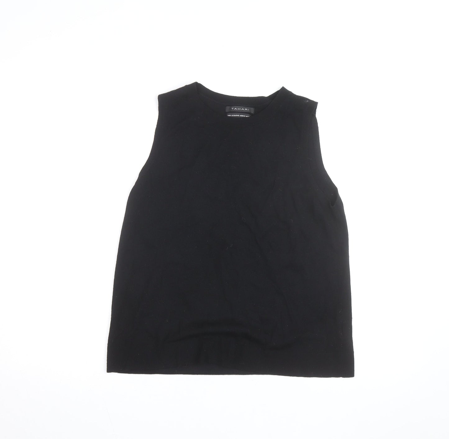 Tahari Womens Black Extrafine Merino Wool Sleeveless Jumper Size L