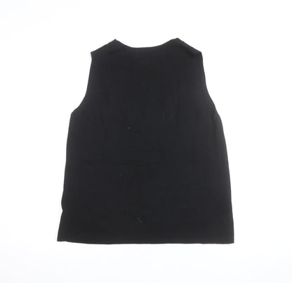 Tahari Womens Black Extrafine Merino Wool Sleeveless Jumper Size L