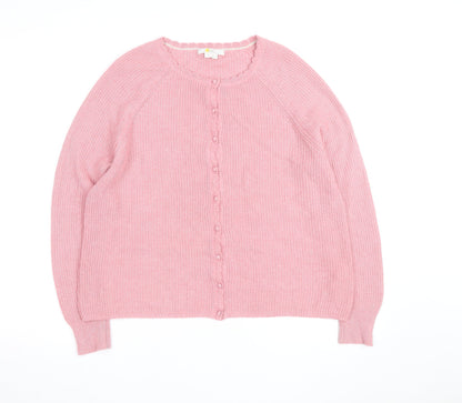 Boden Women Pink Cardigan UK 14 Crew Neck Long Sleeve Knitwear