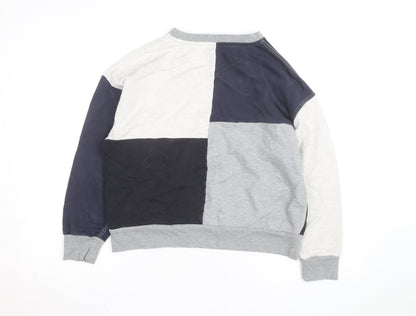 Champion Women's Grey Navy Colourblock Crew Neck Sweatshirt L